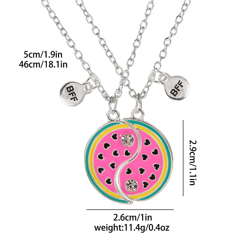 Ins Cute Cartoon Watermelon Necklace for Kids – Magnetic Rhinestone Pendant BFF Bestie Choker Chain