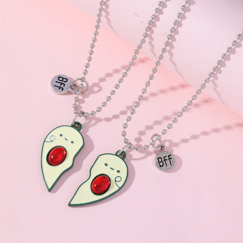 2026 New Best Friend Heart Necklace – BFF Avocado Pendant for Kids Friendship Jewelry