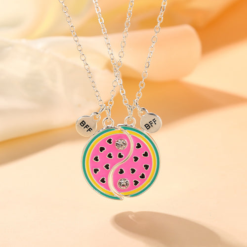 Ins Cute Cartoon Watermelon Necklace for Kids – Magnetic Rhinestone Pendant BFF Bestie Choker Chain