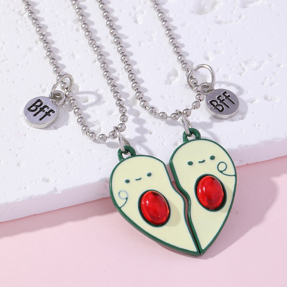 2026 New Best Friend Heart Necklace – BFF Avocado Pendant for Kids Friendship Jewelry