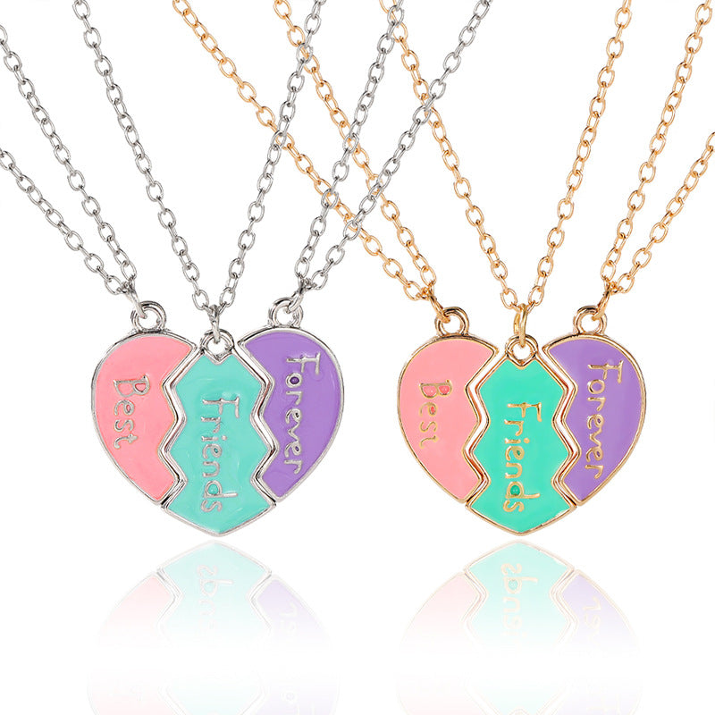 Western Fashion Best Friends Heart Puzzle Pendant Necklace Set for BFFs