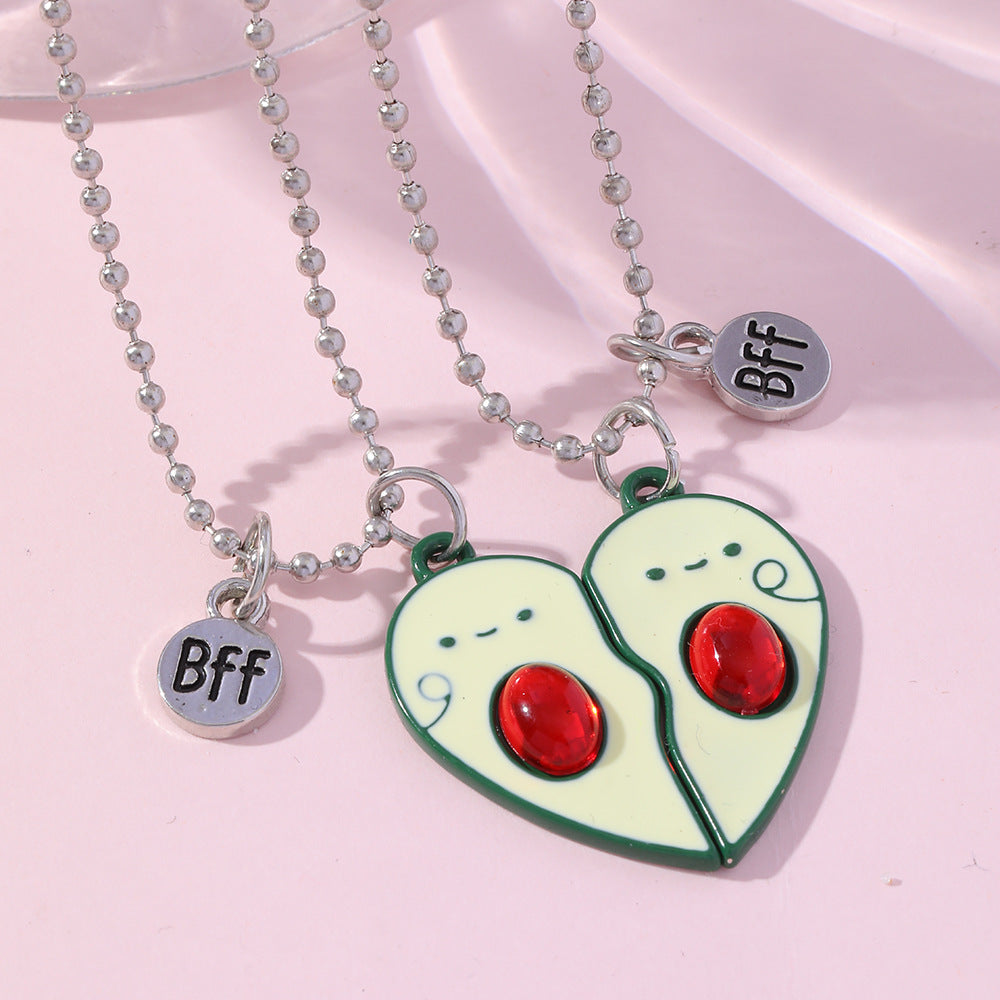 2026 New Best Friend Heart Necklace – BFF Avocado Pendant for Kids Friendship Jewelry