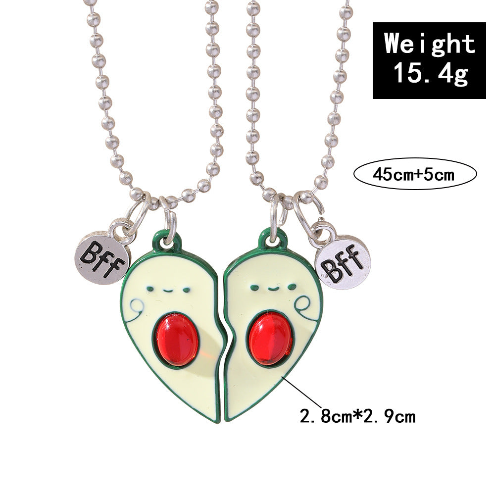 2026 New Best Friend Heart Necklace – BFF Avocado Pendant for Kids Friendship Jewelry