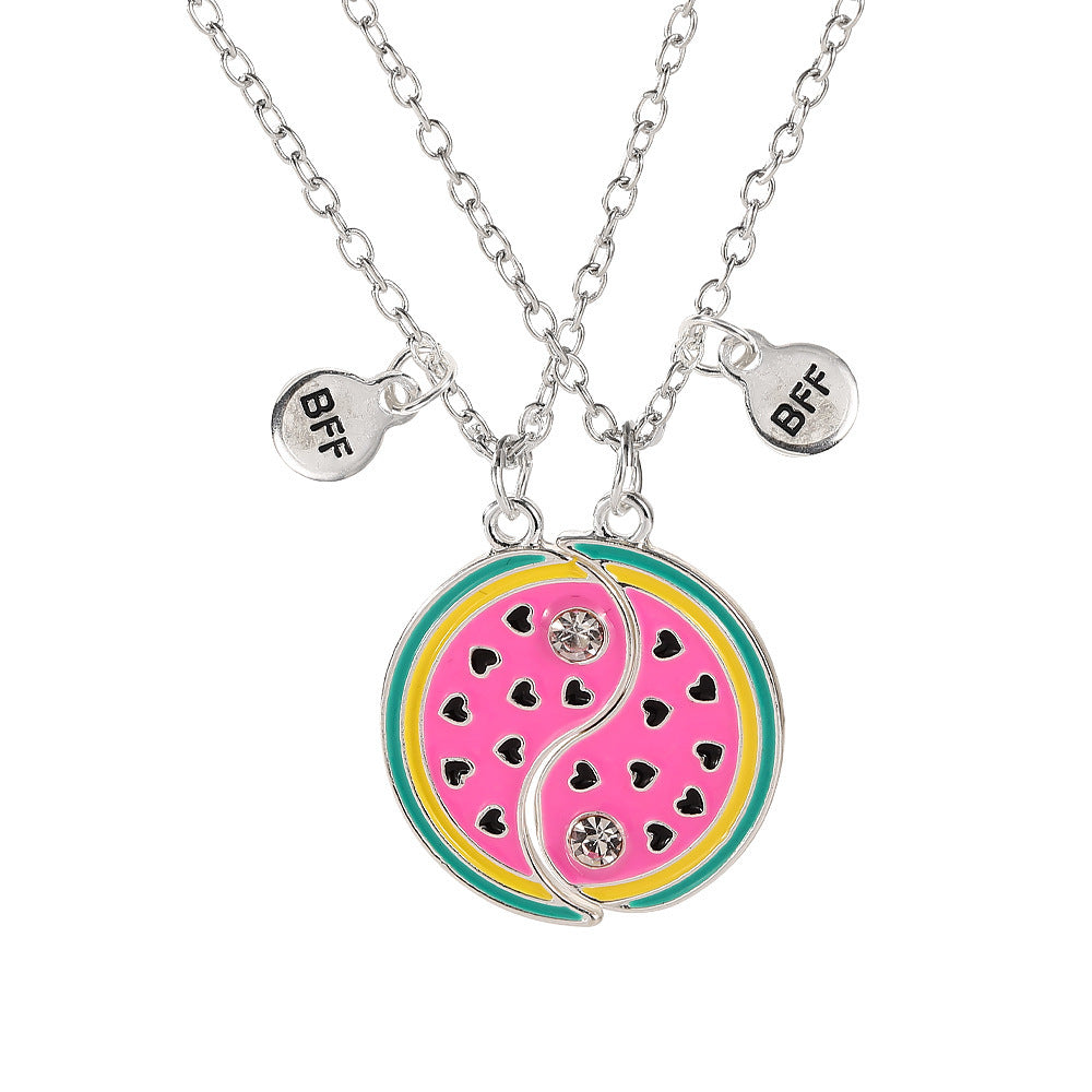 Ins Cute Cartoon Watermelon Necklace for Kids – Magnetic Rhinestone Pendant BFF Bestie Choker Chain