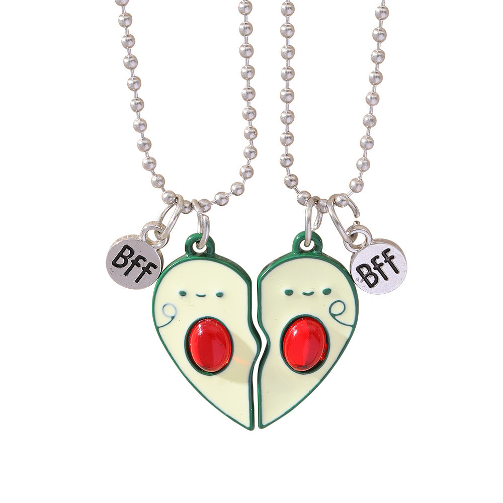 2026 New Best Friend Heart Necklace – BFF Avocado Pendant for Kids Friendship Jewelry